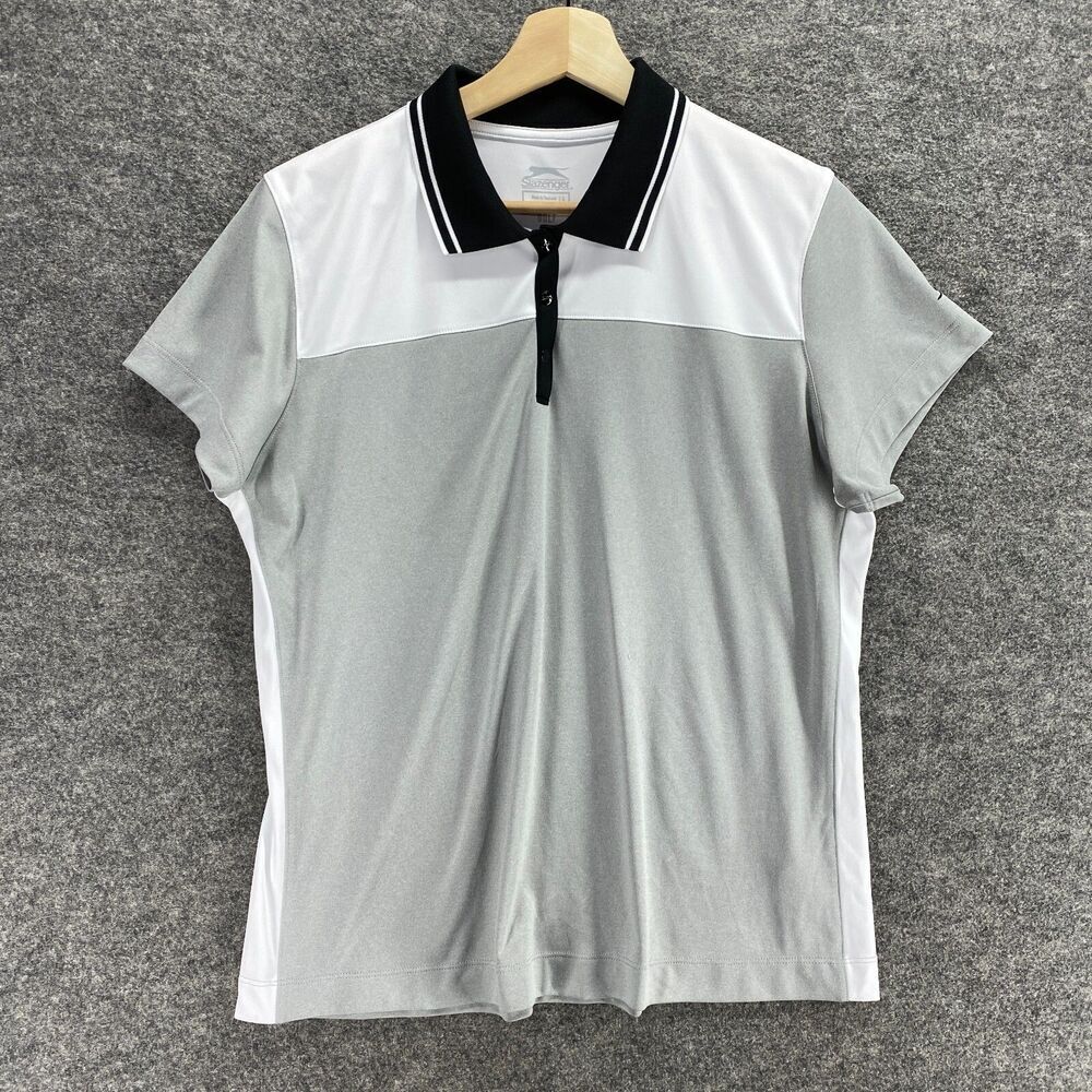 Slazenger Polo Shirt Men L Large Gray Collared Button Up Short Sleeve Casual